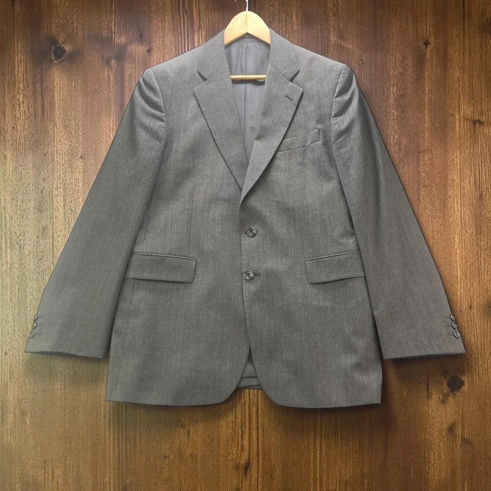 Alexandre London Savile Row Grey Textured Wool Suit 42L Pleated Cuffed W34xL32